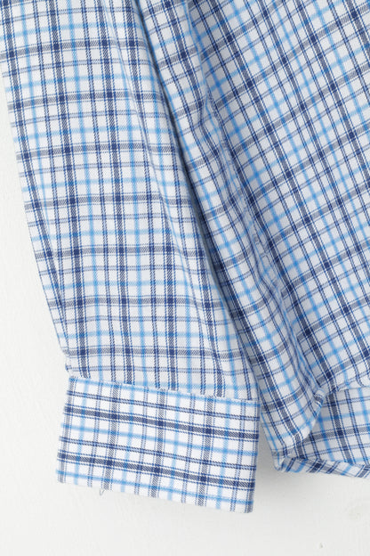 James Pringle Men M Casual Shirt Blue Check Cotton Pocket Long Sleeve Top