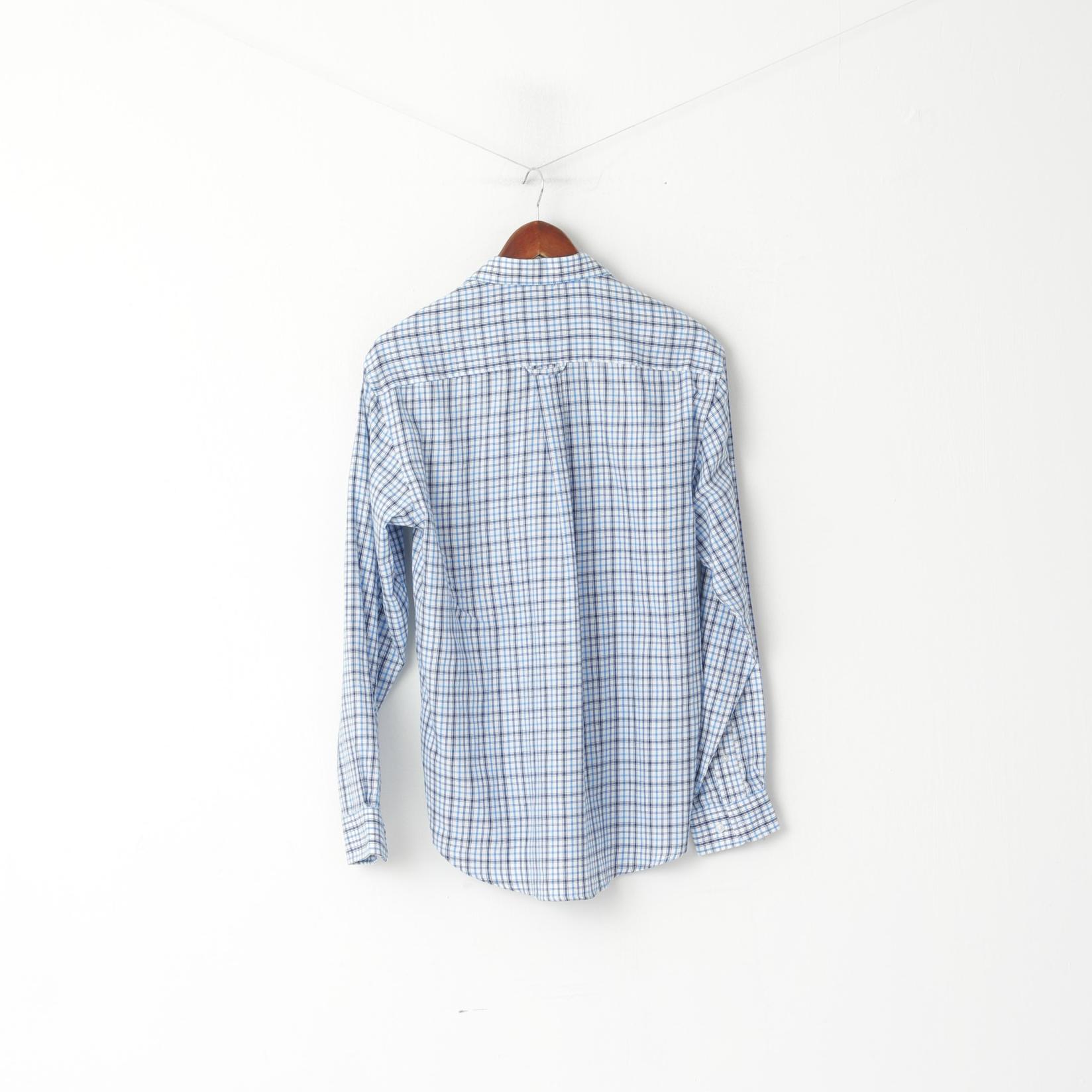 James Pringle Men M Casual Shirt Blue Check Cotton Pocket Long Sleeve Top