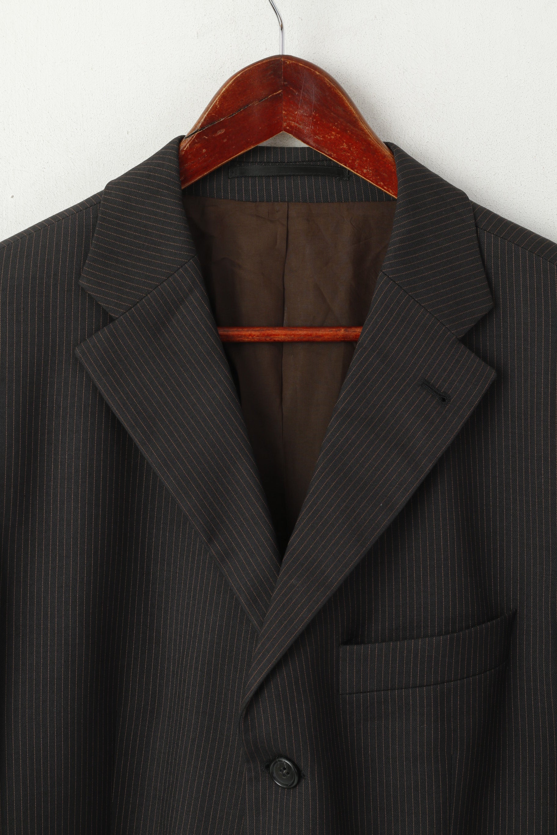 Strellson Men 98 40 Blazer Brown Striped Wool Novarta-Luigi Single Breasted Jacket