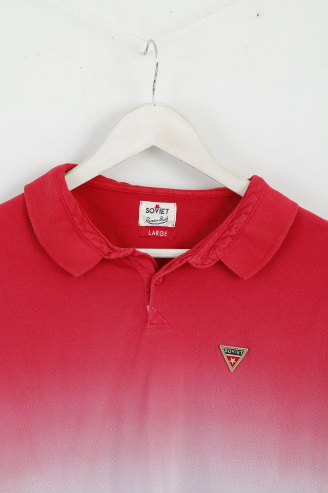 Polo sovietica da uomo L (M) Top in cotone a tre colori sbiadito rosso