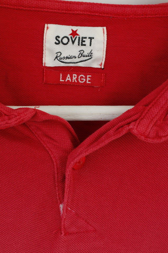 Polo sovietica da uomo L (M) Top in cotone a tre colori sbiadito rosso