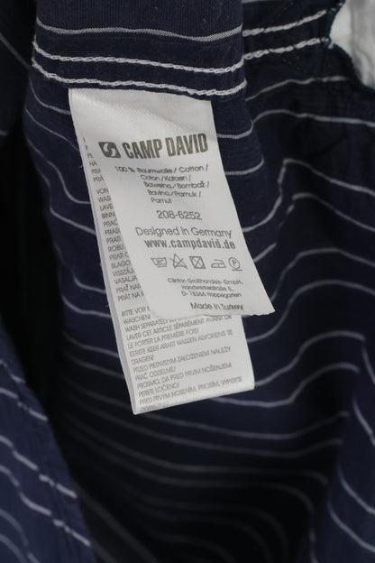 Camp David Men M Casual Shirt Navy Cotton Striped Princeton Sporting Fencing Top