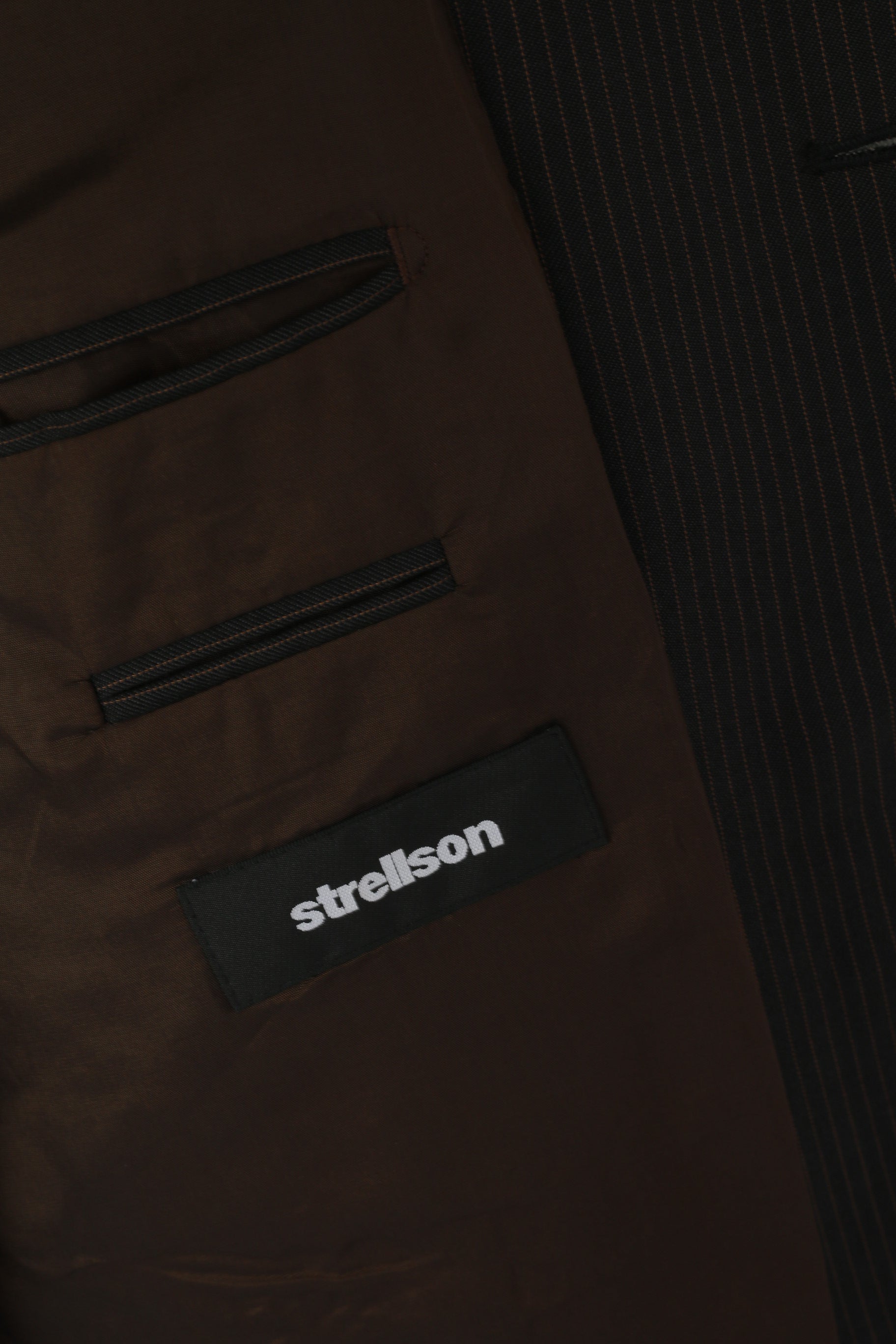 Strellson Men 98 40 Blazer Brown Striped Wool Novarta-Luigi Single Breasted Jacket