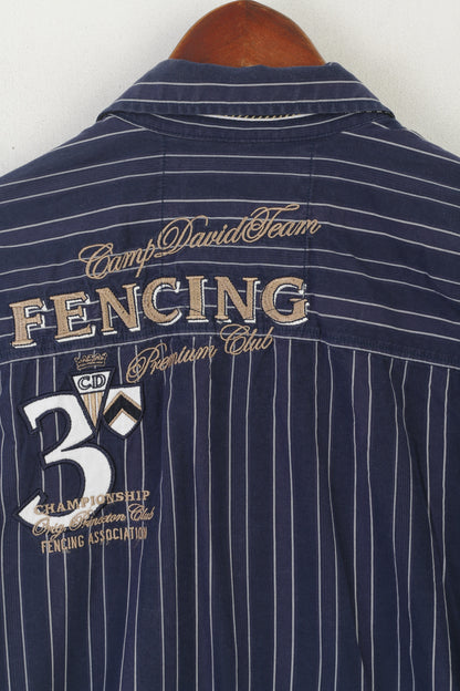 Camp David Men M Casual Shirt Navy Cotton Striped Princeton Sporting Fencing Top