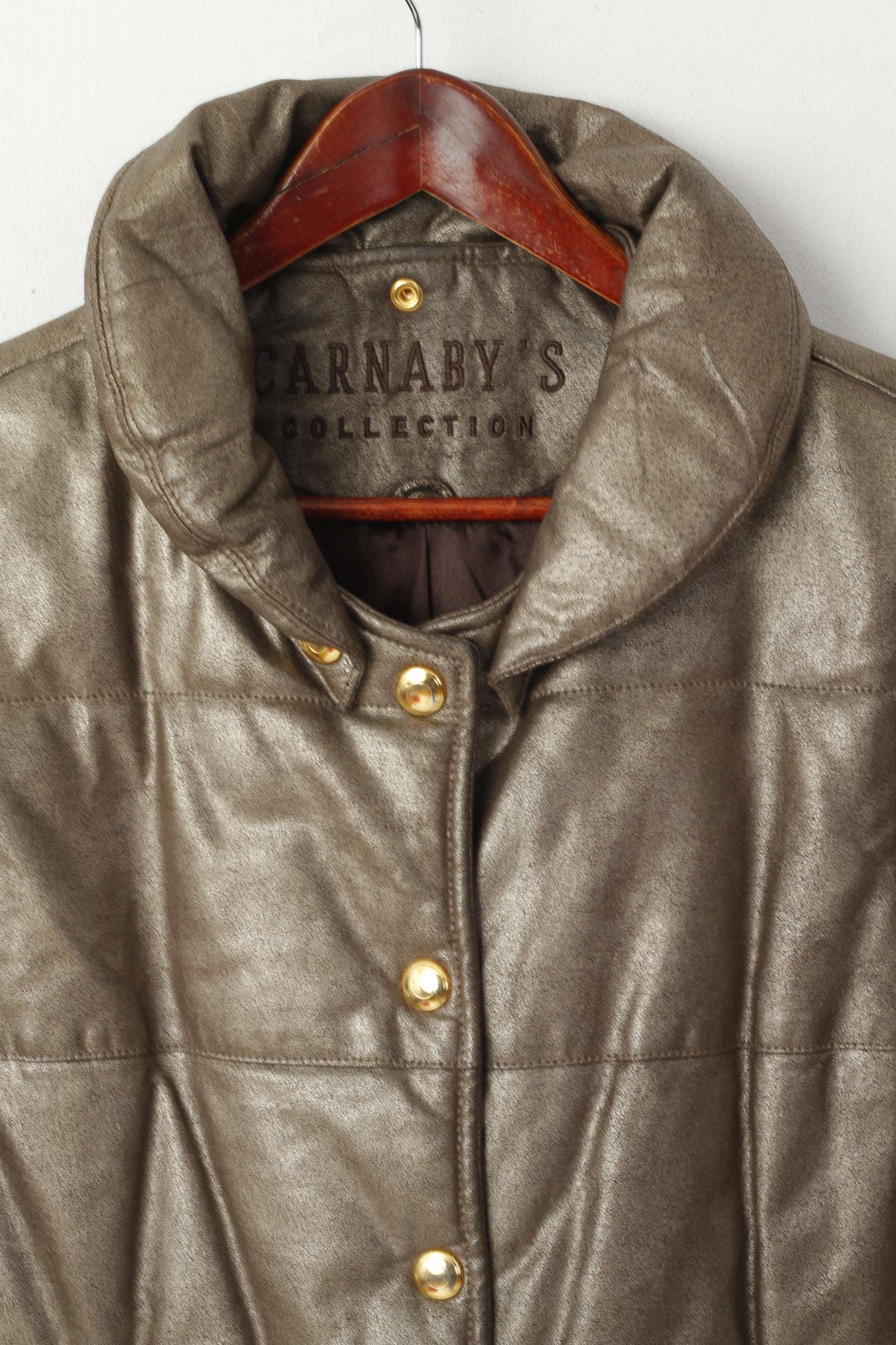 Carnaby's Collection Women 40 L Bodywarmer Brown Gold Leather Padded Retro Snaps Vest