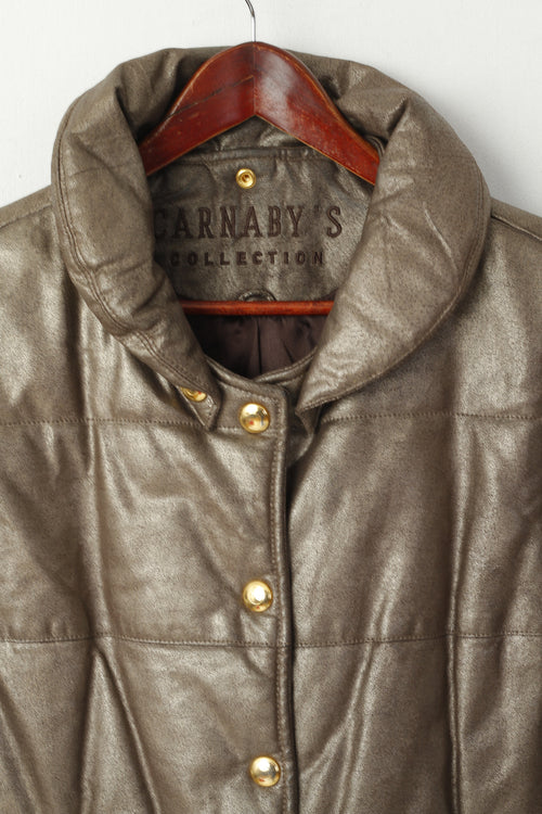 Collezione Carnaby Donna 40 L Bodywarmer Gilet imbottito con bottoni automatici retrò in pelle marrone oro