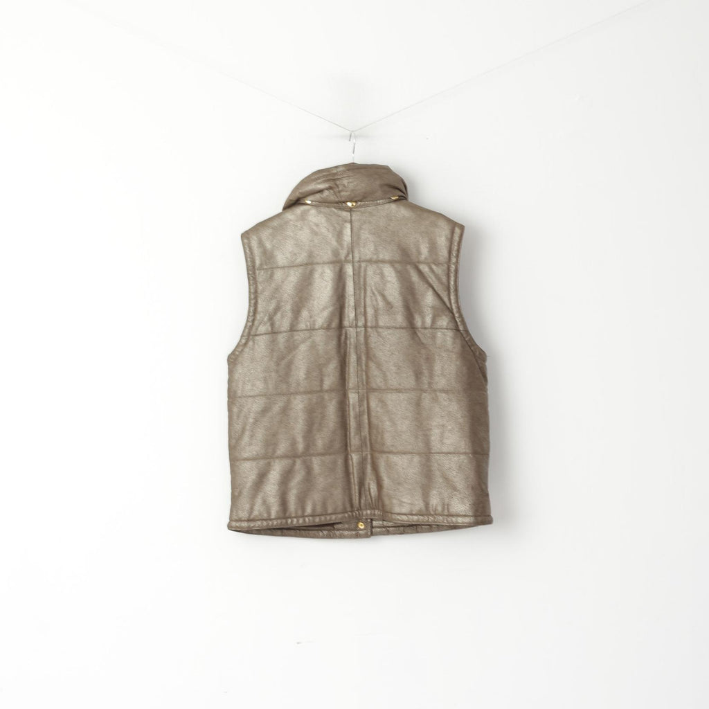 Carnaby's Collection Femmes 40 L Bodywarmer Marron Or Cuir Rembourré Rétro Boutons-pression Gilet