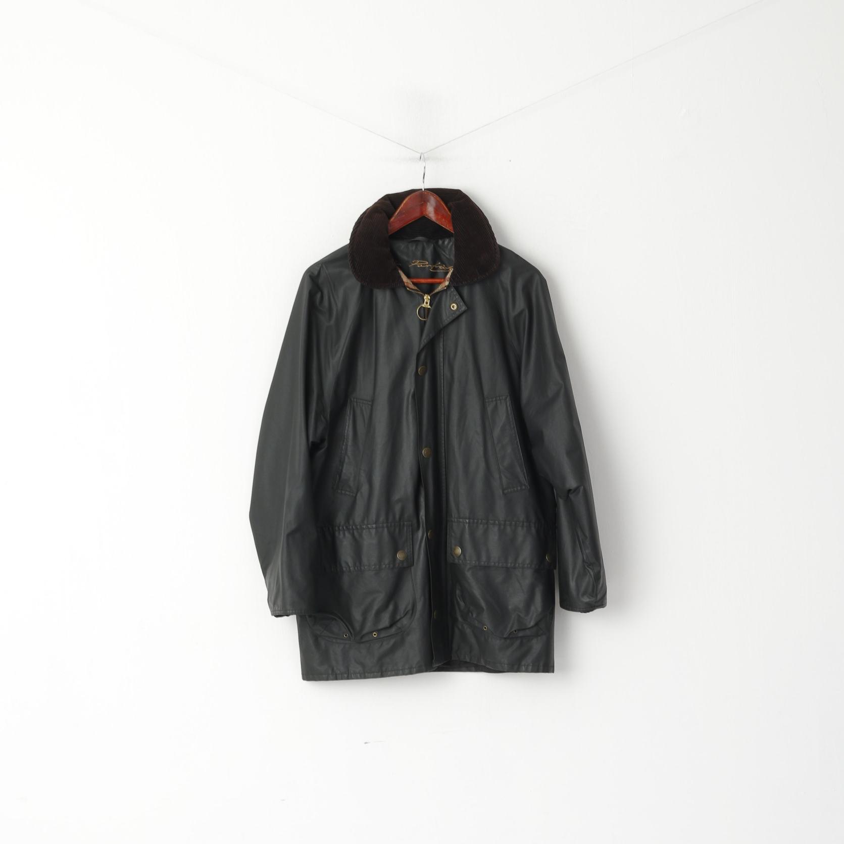 Giacca John Partridge da uomo XS (S) in cotone cerato nero, nylon, Harrington Country, top fatto a mano