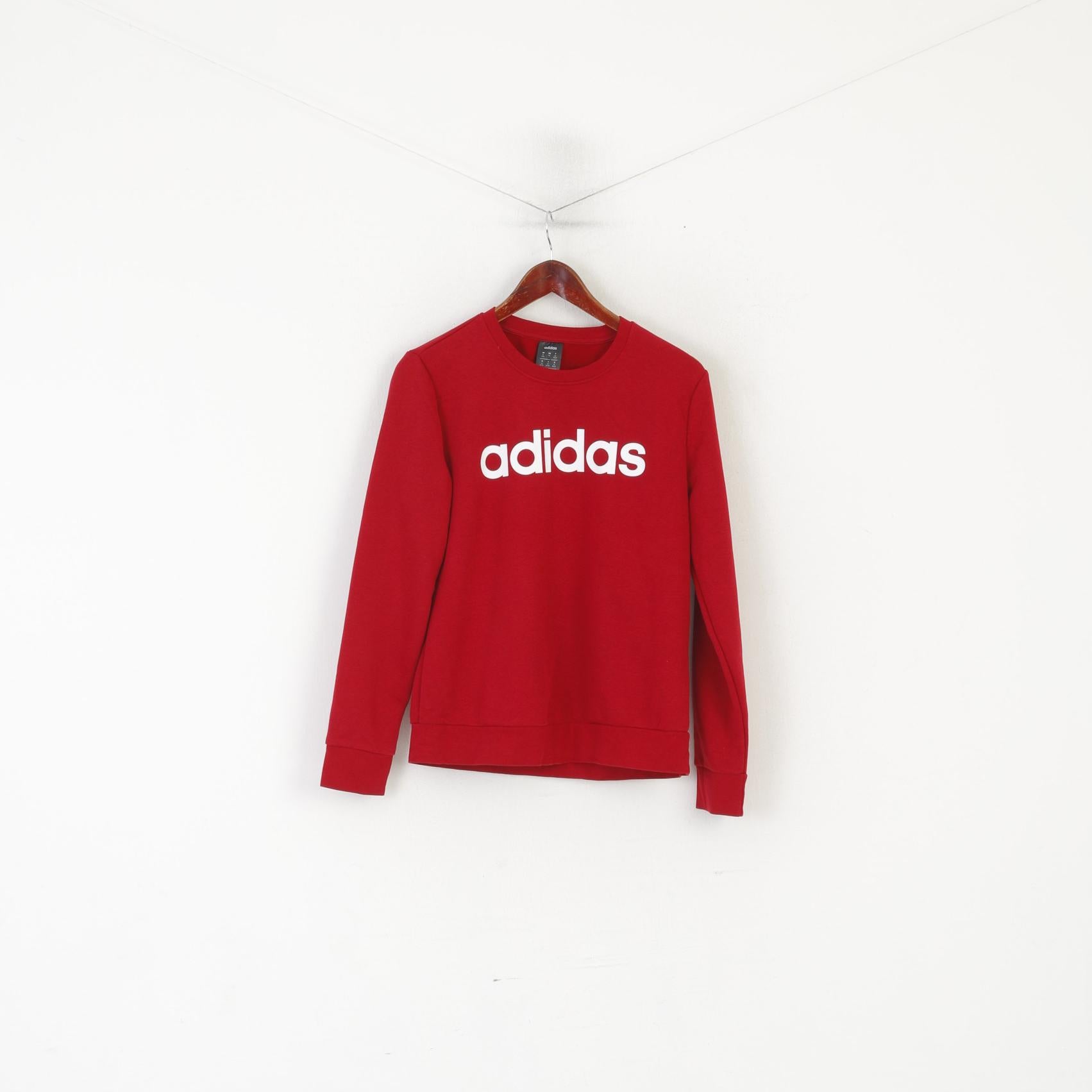 Adidas Women M 12-14 Sweatshirt Red Soft Cotton Big Logo Sportswear Top