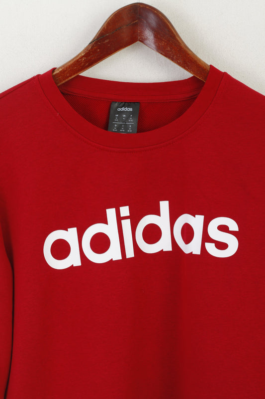 Adidas Women M 12-14 Sweatshirt Red Soft Cotton Big Logo Sportswear Top