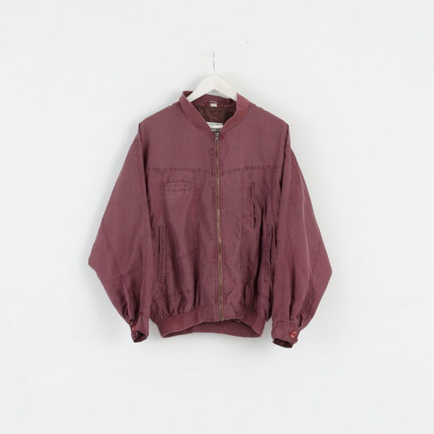 Franco Cellini Giacca da uomo anni '40 Prugna Bomber in 100% seta leggero con cerniera