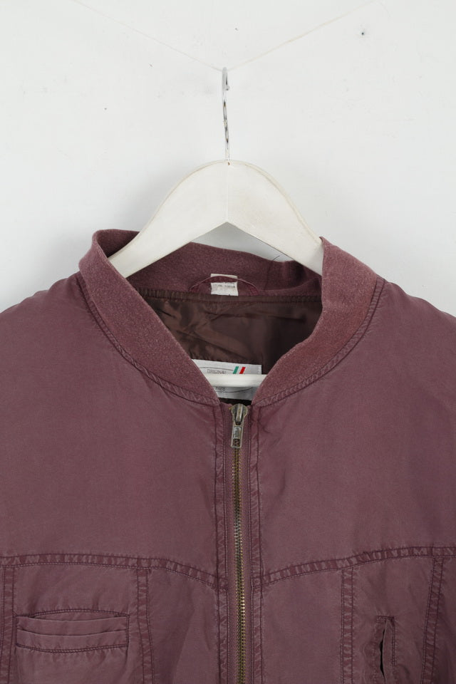 Franco Cellini Giacca da uomo anni '40 Prugna Bomber in 100% seta leggero con cerniera