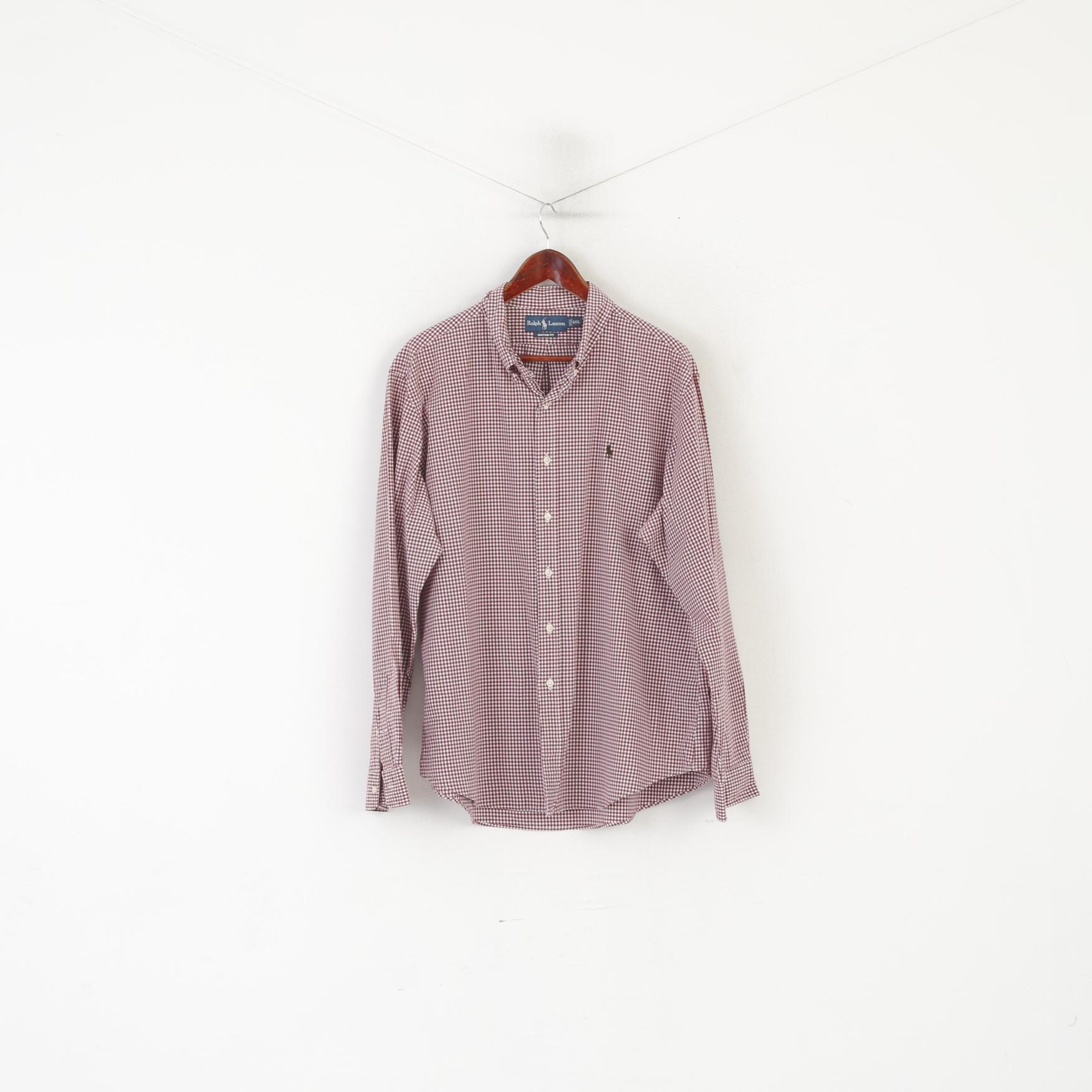 Ralph Lauren Camicia casual XXL da uomo Top a maniche lunghe in cotone a quadri bordeaux