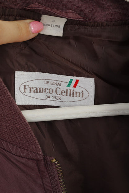 Franco Cellini Mens 40 S Jacket Plum 100% Silk Bomber Lightweight Zip Up Top