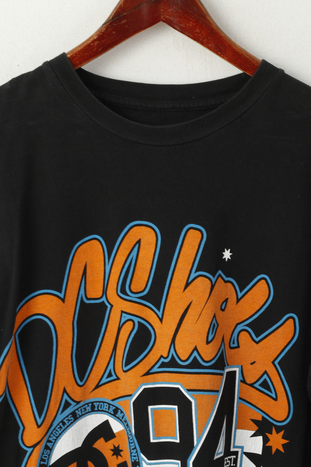 DC Men L Shirt Black Cotton Graphic Los Angeles 94 Crew Neck Top