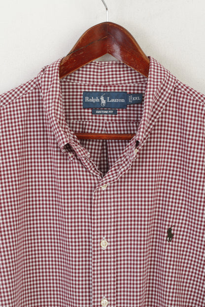 Ralph Lauren Men XXL Casual Shirt Burgundy Check Cotton Custom Fit Long Sleeve Top