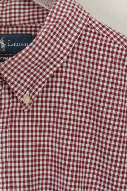 Ralph Lauren Men XXL Casual Shirt Burgundy Check Cotton Custom Fit Long Sleeve Top