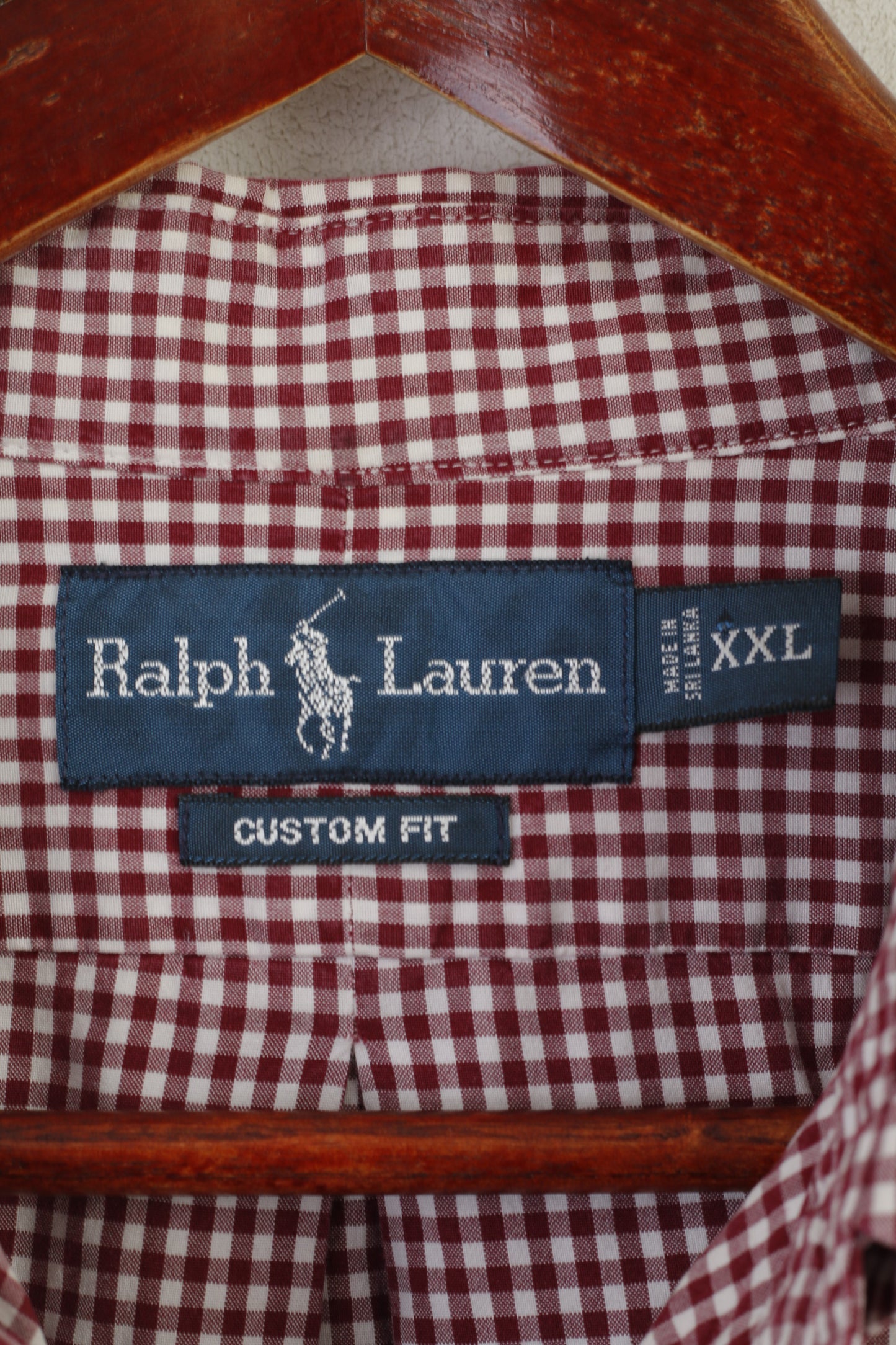 Ralph Lauren Men XXL Casual Shirt Burgundy Check Cotton Custom Fit Long Sleeve Top