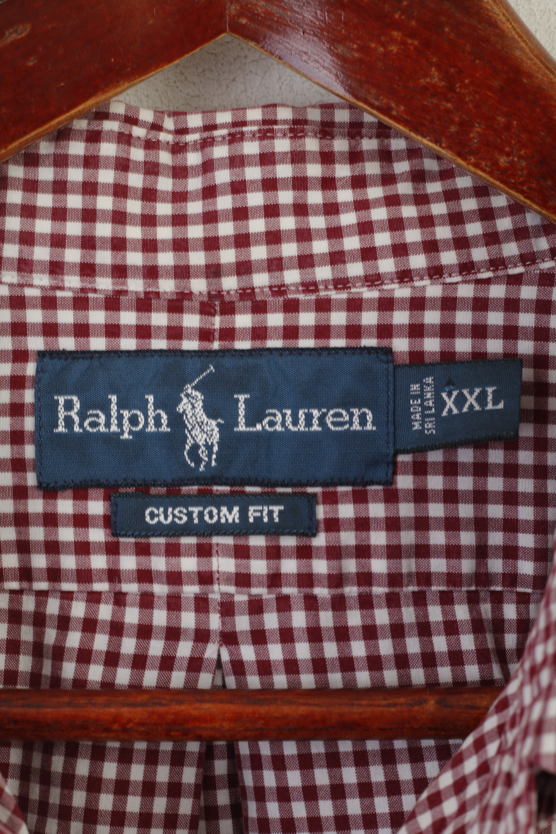 Ralph Lauren Camicia casual XXL da uomo Top a maniche lunghe in cotone a quadri bordeaux