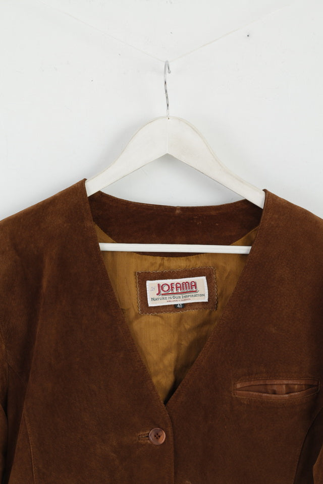 Jofama Women 40 M Leather Jacket Brown Suede Buttoned Classic Sweden Top