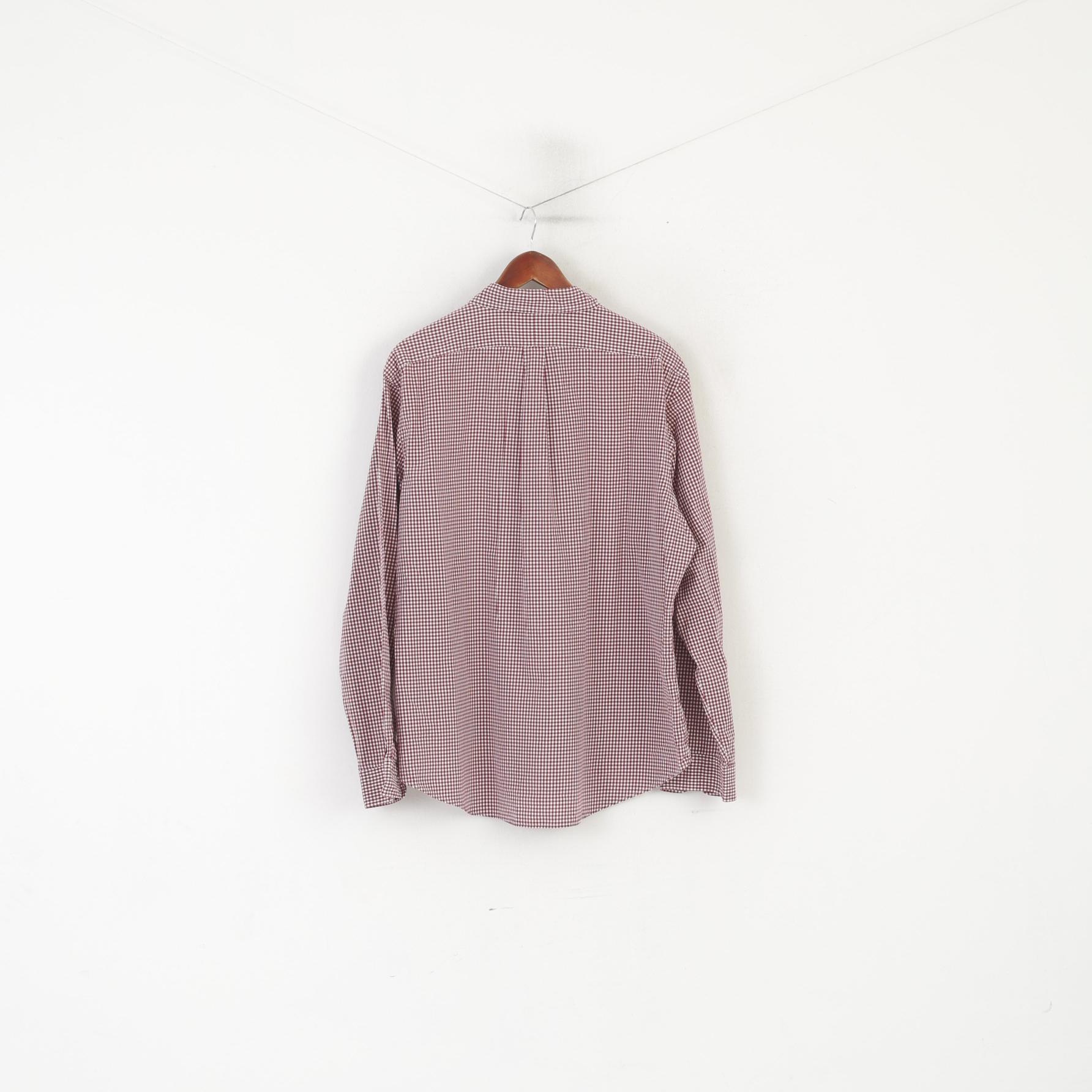 Ralph Lauren Camicia casual XXL da uomo Top a maniche lunghe in cotone a quadri bordeaux