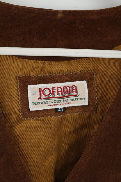 Jofama Women 40 M Leather Jacket Brown Suede Buttoned Classic Sweden Top