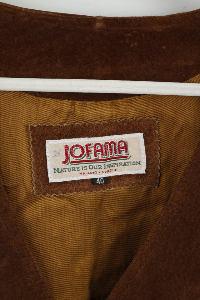 Jofama Women 40 M Leather Jacket Brown Suede Buttoned Classic Sweden Top