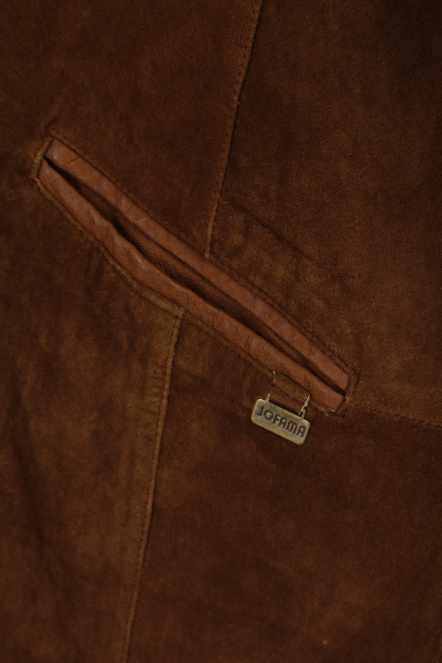 Jofama Women 40 M Leather Jacket Brown Suede Buttoned Classic Sweden Top