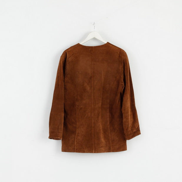 Jofama Women 40 M Leather Jacket Brown Suede Buttoned Classic Sweden Top
