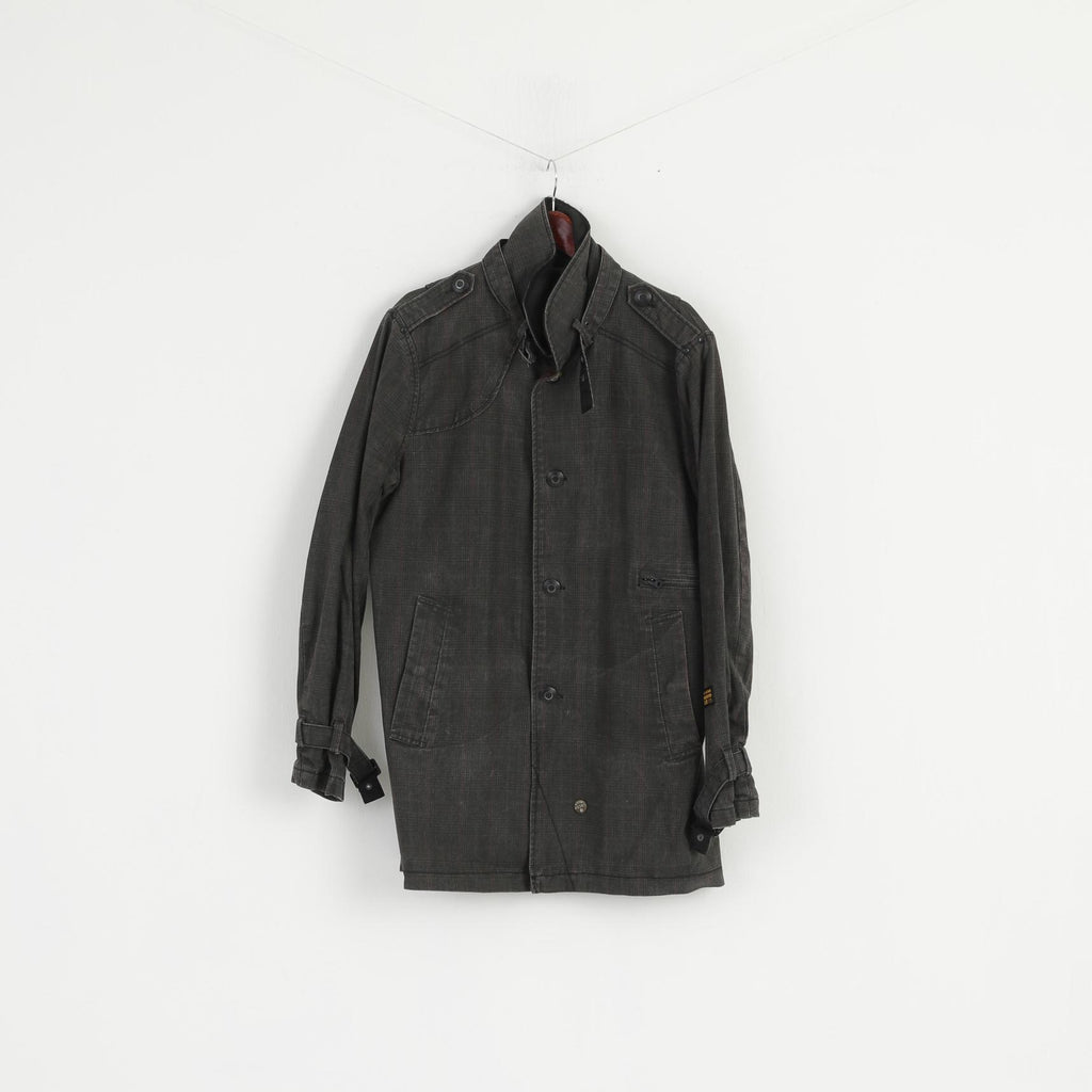 G-STAR RAW Women L (M) Jacket Grey Cotton New Garber Check Trench Snaps Classic Coat