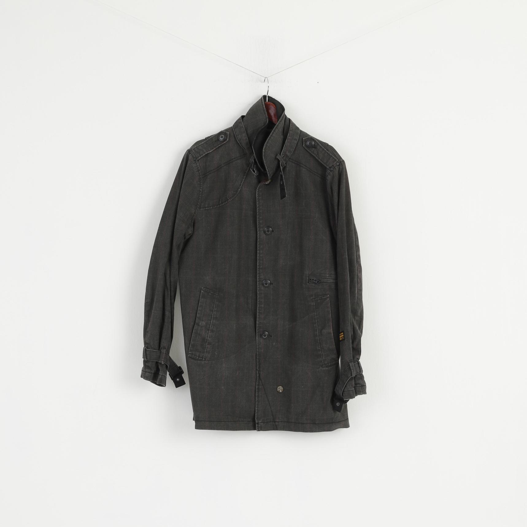 G-STAR RAW Women L (M) Jacket Grey Cotton New Garber Check Trench Snaps Classic Coat