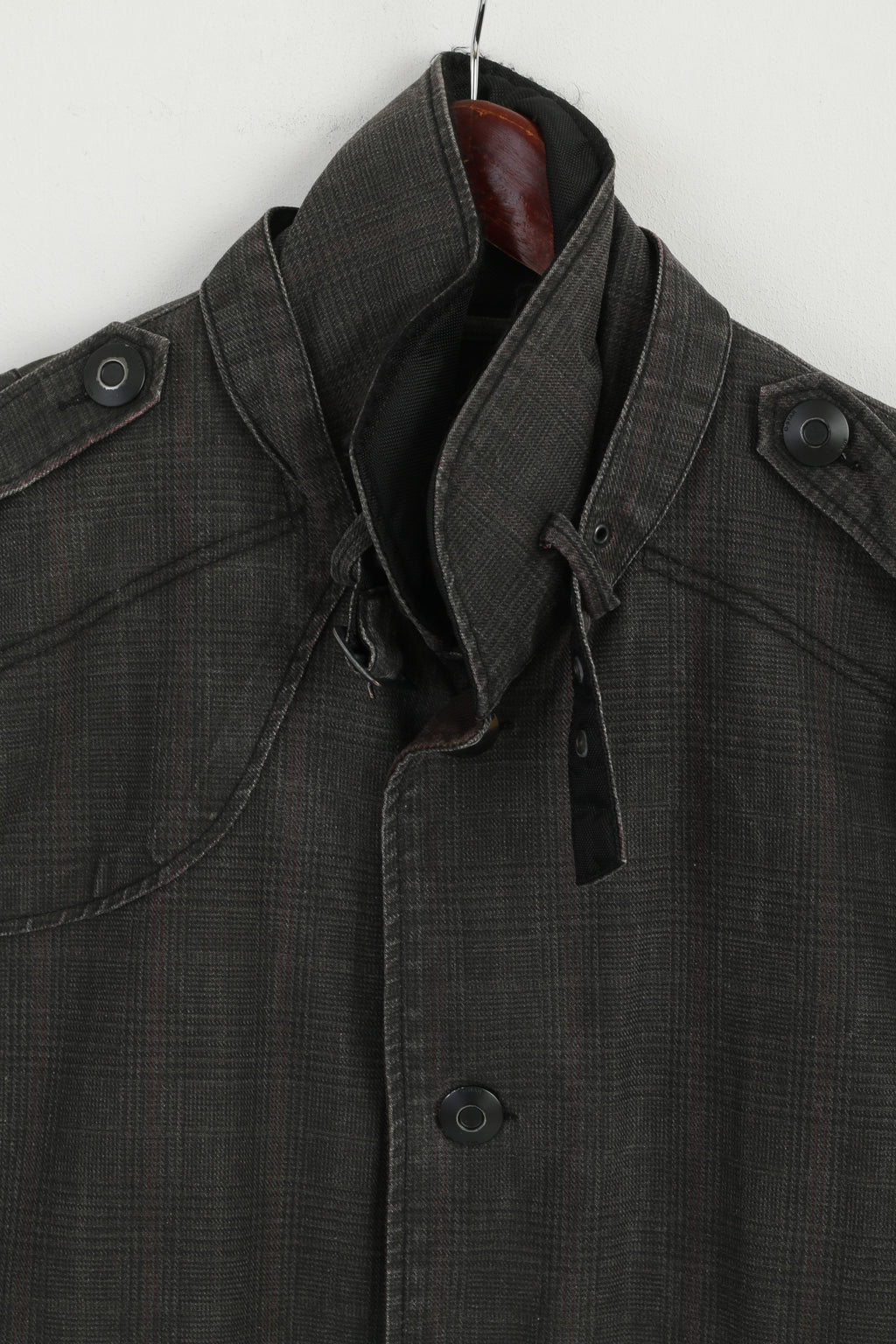 G-STAR RAW Women L (M) Jacket Grey Cotton New Garber Check Trench Snaps Classic Coat