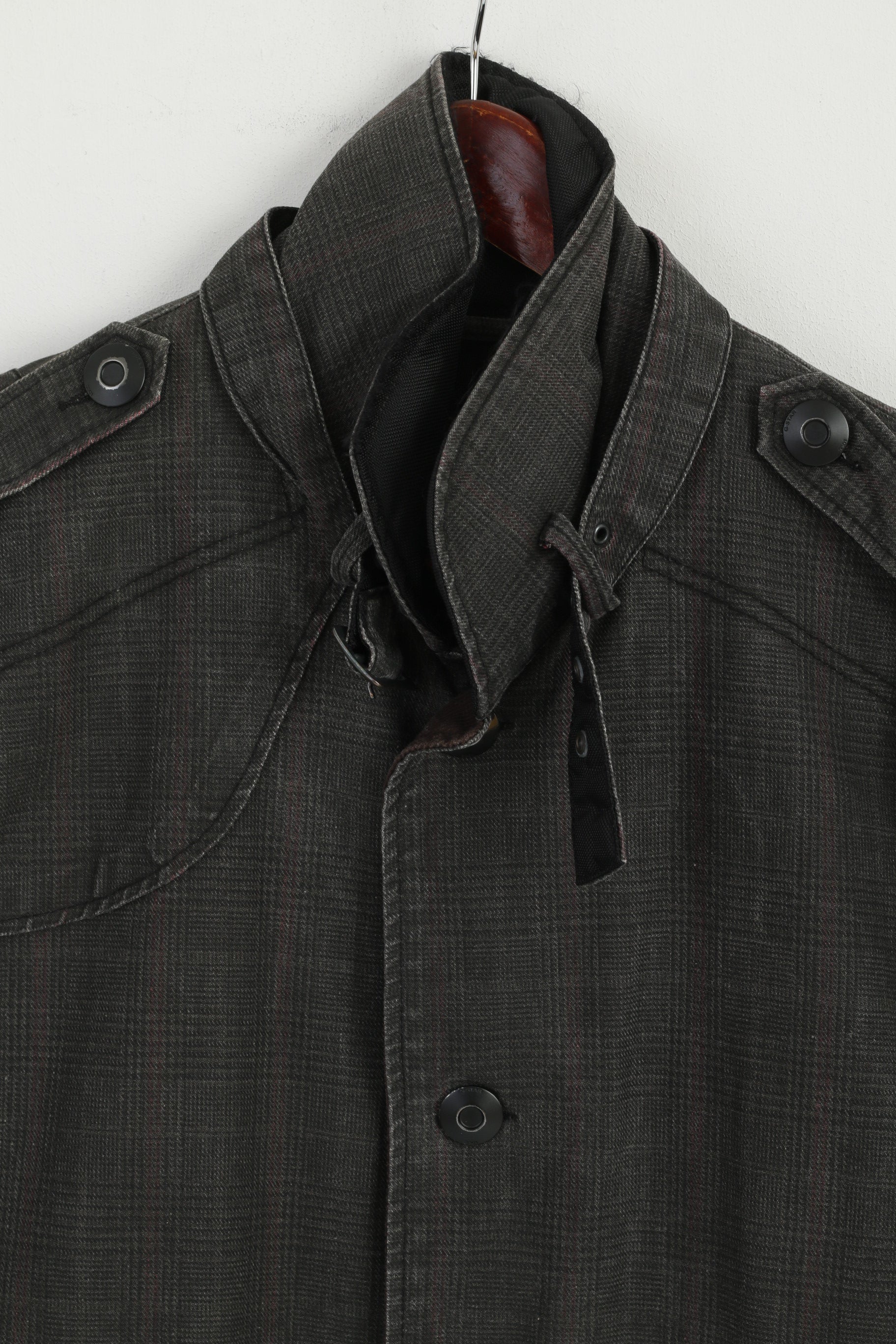 G-STAR RAW Women L (M) Jacket Grey Cotton New Garber Check Trench Snaps Classic Coat