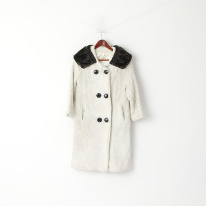 ILGWU Manteau XS pour femme écru flou avec poches à simple boutonnage et haut bohème