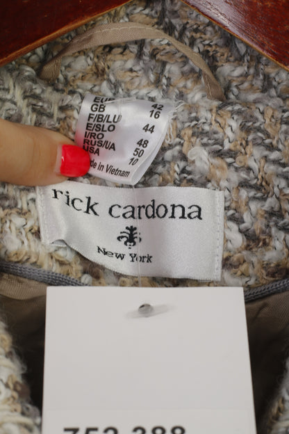 New Rick Cardona Women 16 42 M/L Coat Beige Acrylic Snap Classic Casual Top