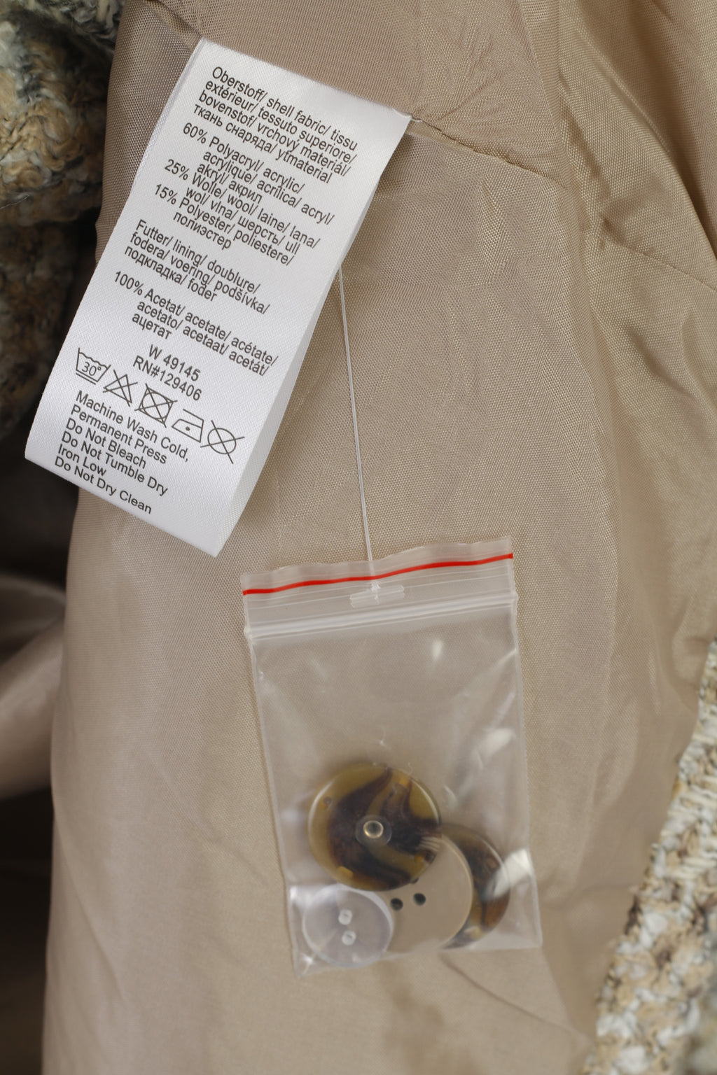 New Rick Cardona Women 16 42 M/L Coat Beige Acrylic Snap Classic Casual Top