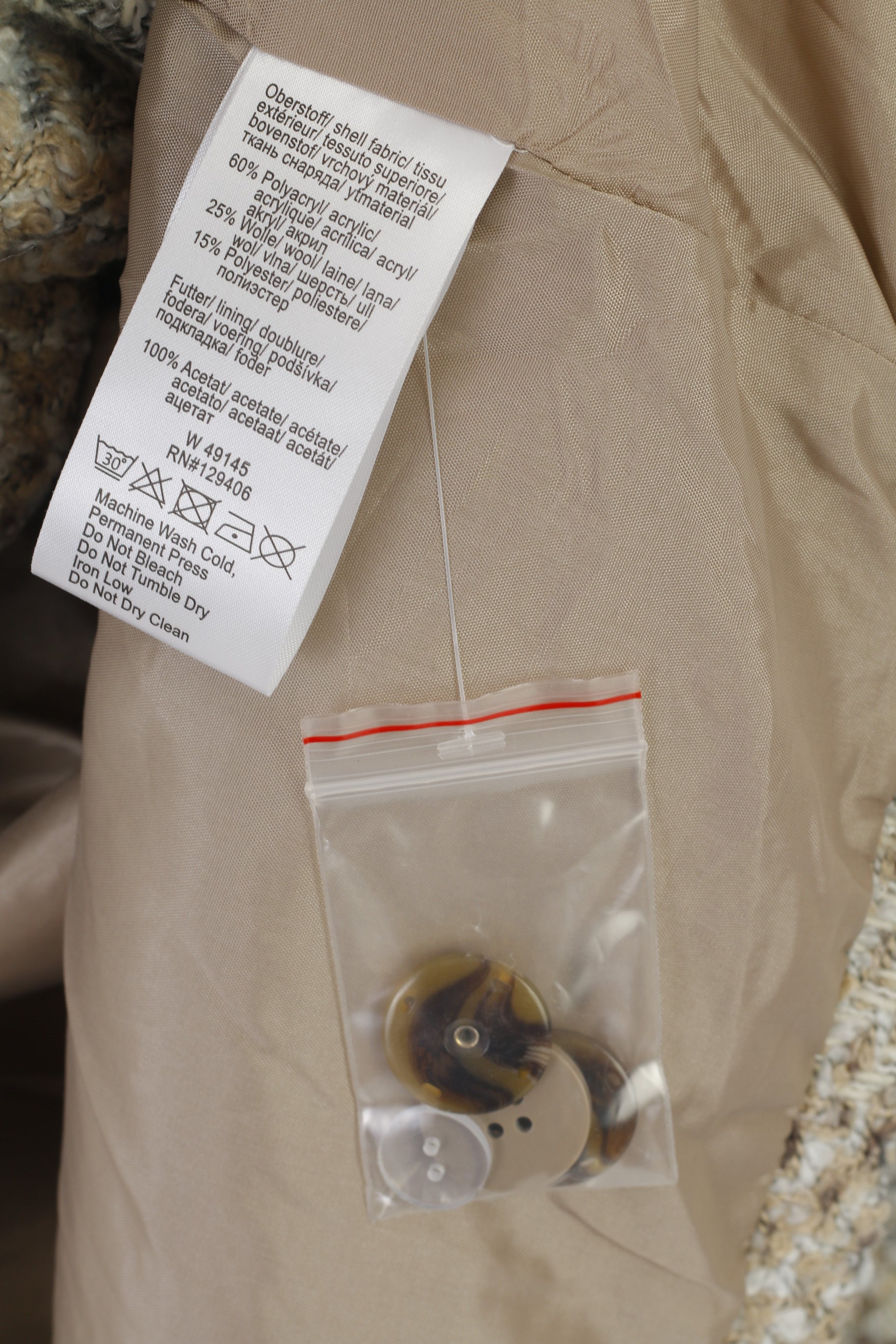 New Rick Cardona Women 16 42 M/L Coat Beige Acrylic Snap Classic Casual Top