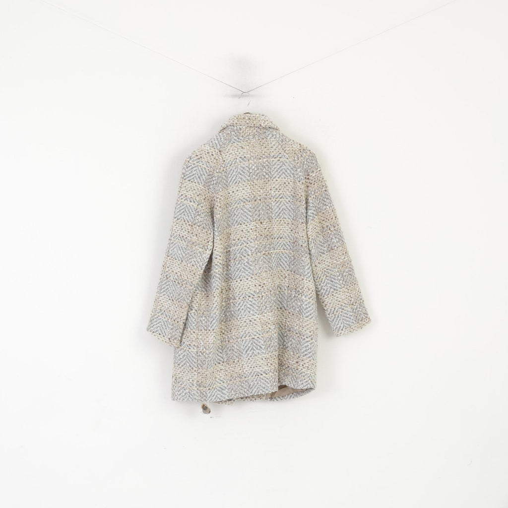 New Rick Cardona Women 16 42 M/L Coat Beige Acrylic Snap Classic Casual Top