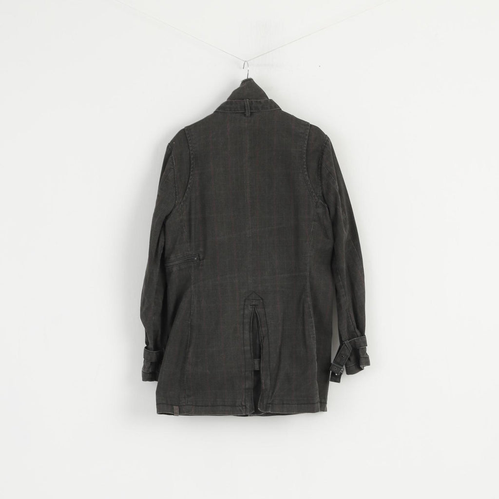 G-STAR RAW Women L (M) Jacket Grey Cotton New Garber Check Trench Snaps Classic Coat