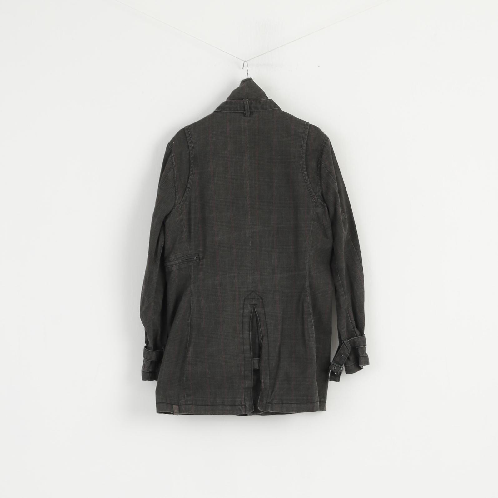 G-STAR RAW Women L (M) Jacket Grey Cotton New Garber Check Trench Snaps Classic Coat