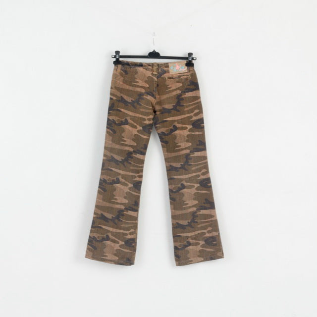 Mogul Womens 25 Trousers Brown Moro Camuflage Bootcut Leg Pants