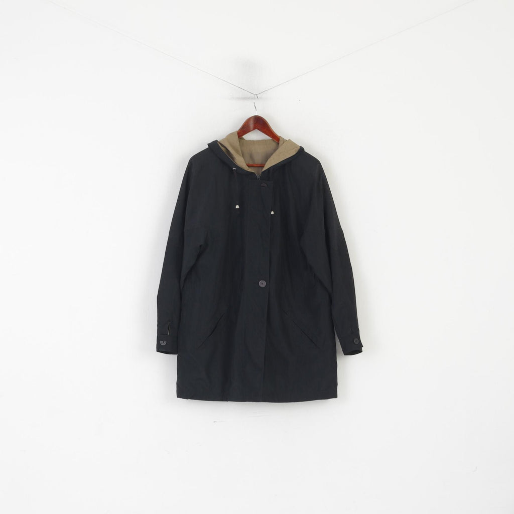 C&amp;A Femmes 12 38 M Manteau Noir Léger Zippé À Capuche Vintage Haut Décontracté