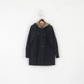 C&amp;A Femmes 12 38 M Manteau Noir Léger Zippé À Capuche Vintage Haut Décontracté