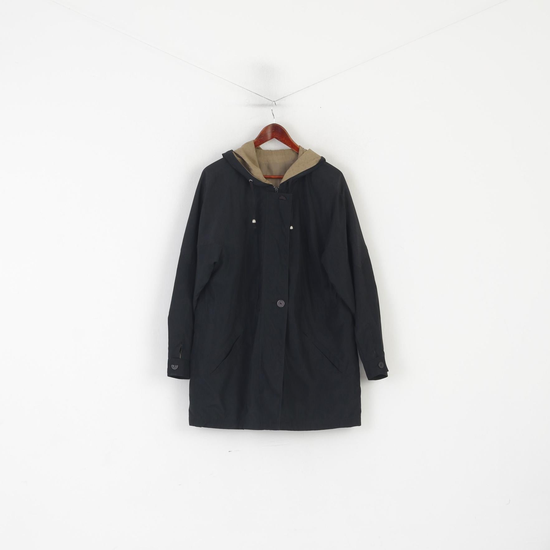 C&amp;A Femmes 12 38 M Manteau Noir Léger Zippé À Capuche Vintage Haut Décontracté