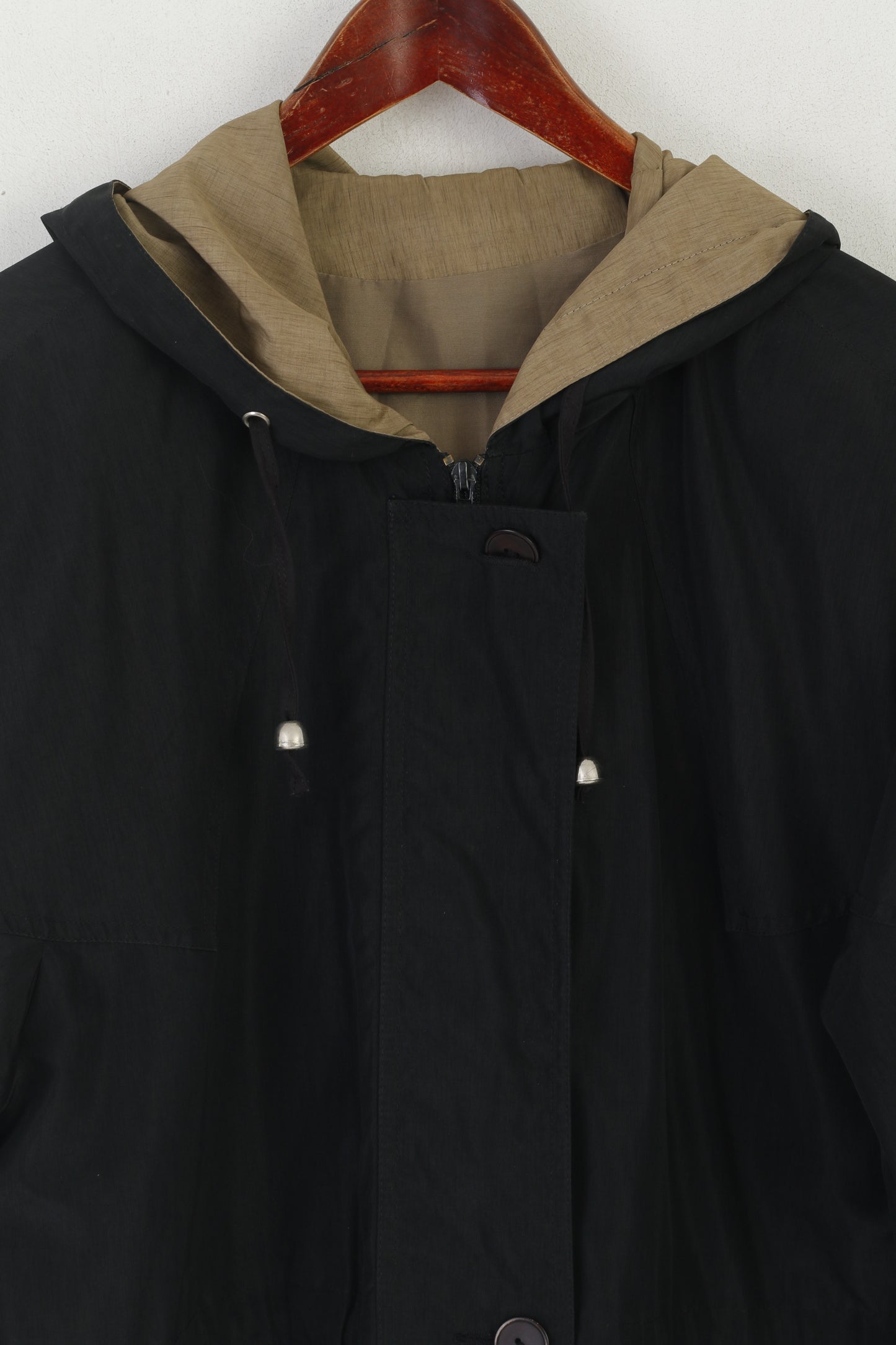 C&A Women 12 38 M Coat Black Lightweight Full Zip Hooded Vintage Casual Top