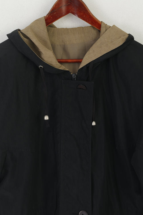 C&amp;A Femmes 12 38 M Manteau Noir Léger Zippé À Capuche Vintage Haut Décontracté