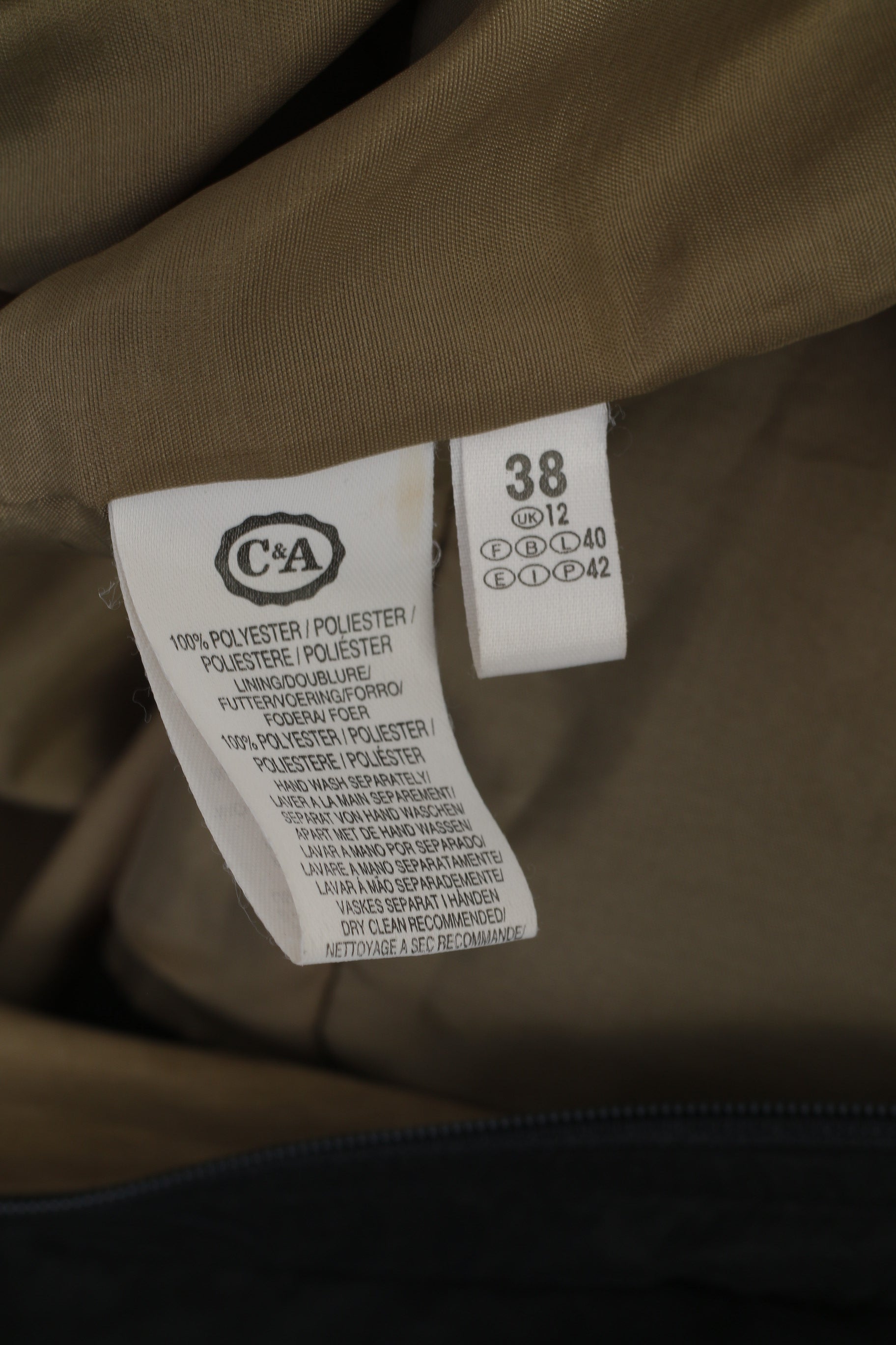 C&amp;A Femmes 12 38 M Manteau Noir Léger Zippé À Capuche Vintage Haut Décontracté