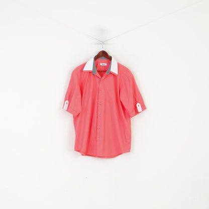 Best Men 43-44 XL Casual Shirt Peach Cotton Retro Style Short Sleeve Top