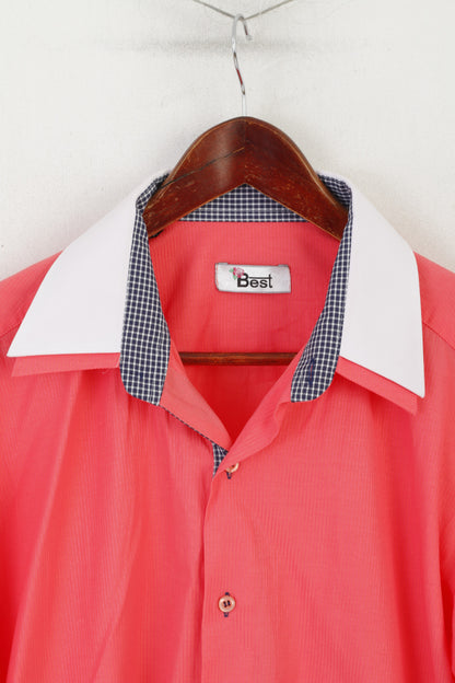 Best Men 43-44 XL Camicia casual Top a maniche corte in cotone stile retrò color pesca