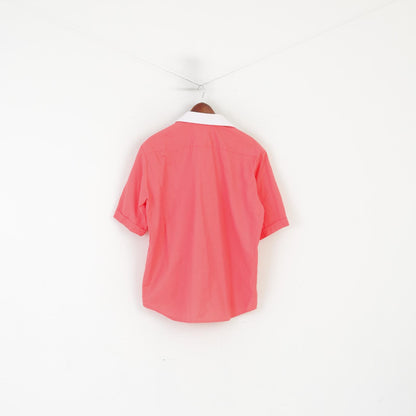 Best Men 43-44 XL Casual Shirt Peach Cotton Retro Style Short Sleeve Top